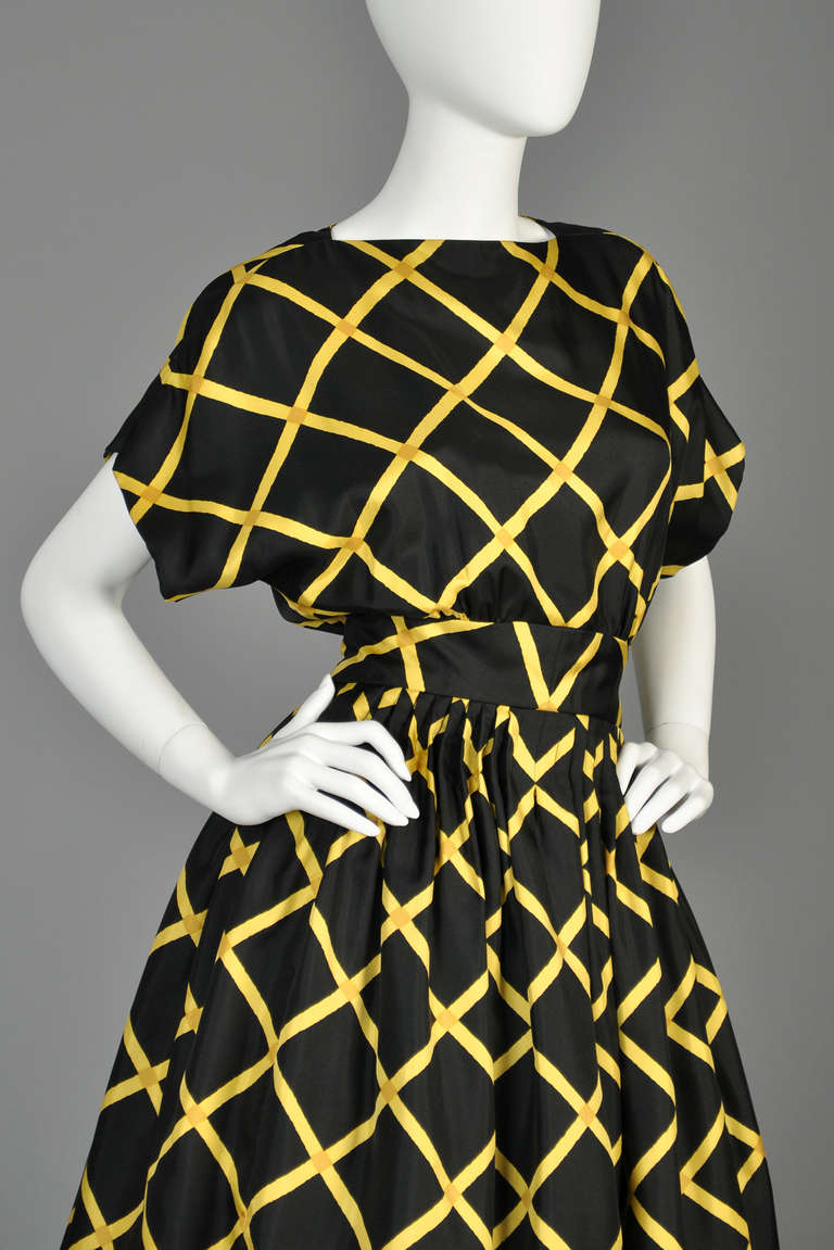 1960s Pauline Trigere Graphic Silk Party Dress 1