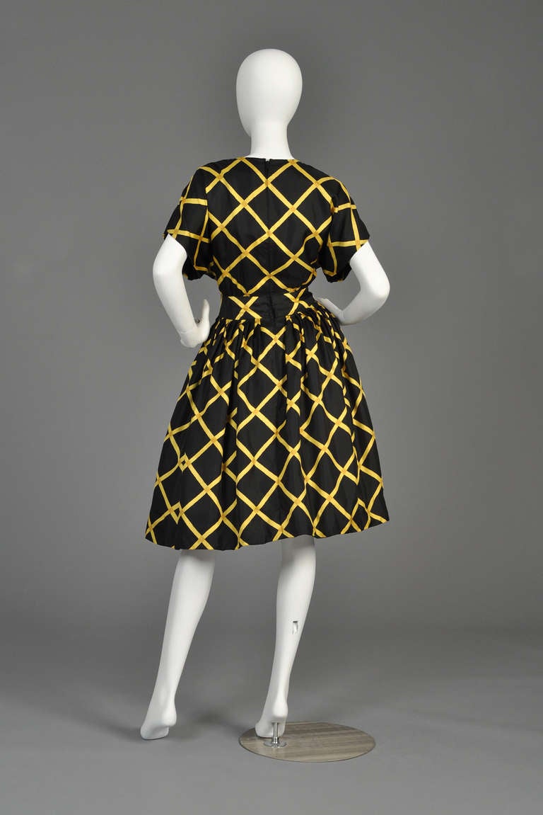 1960s Pauline Trigere Graphic Silk Party Dress 2