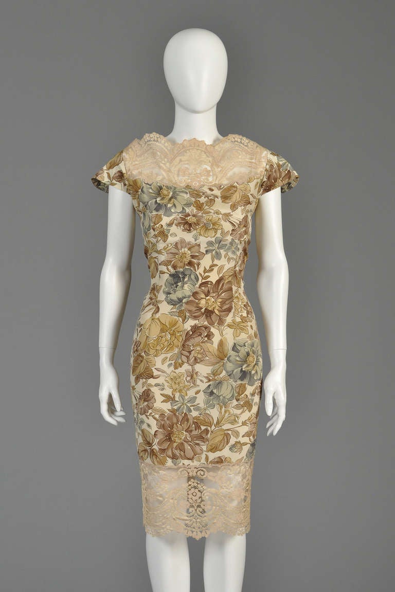 Valentino Silk + Lace Floral Dress In Excellent Condition In Yucca Valley, CA