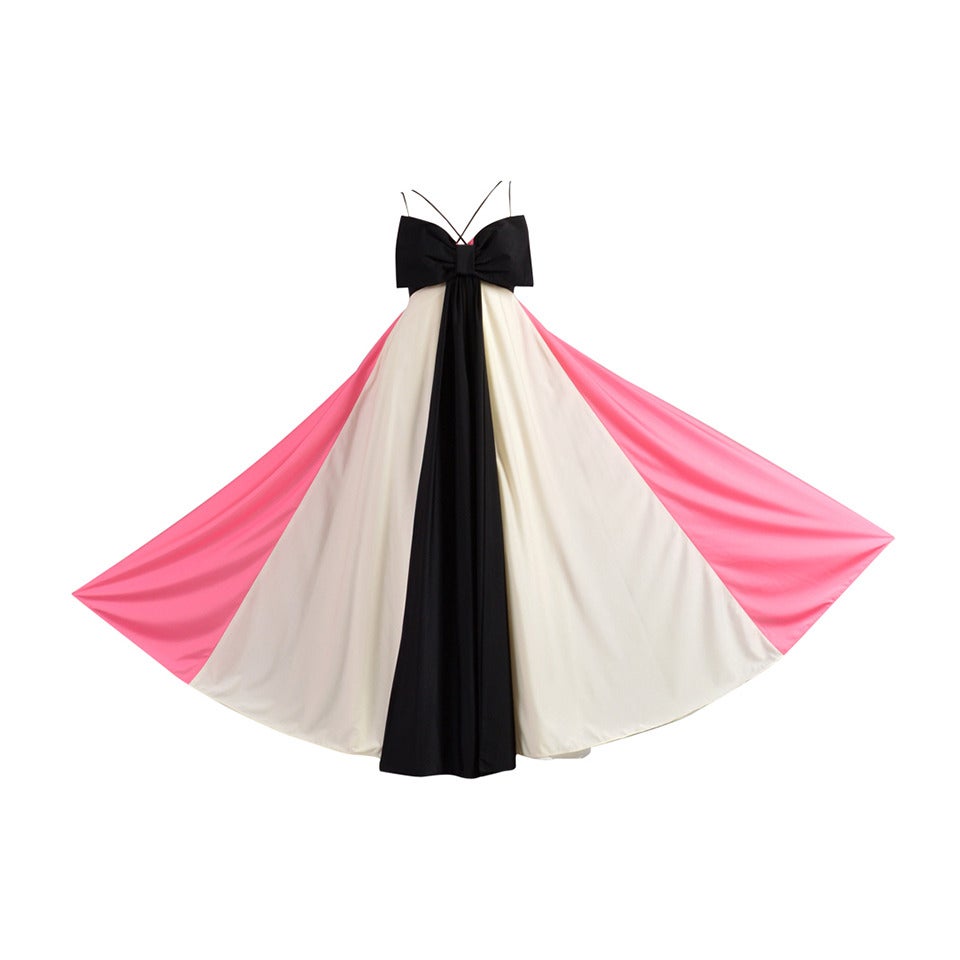 Les Wilk 1970's Colorblock Evening Gown with Massive Bow For Sale