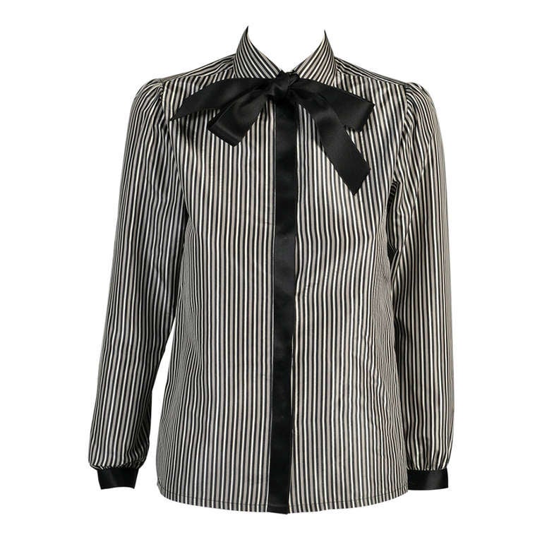 Chanel Silk Pinstripe Blouse with Ascot For Sale