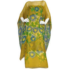 1960s Hand Painted Silk Chiffon Dress + Caftan