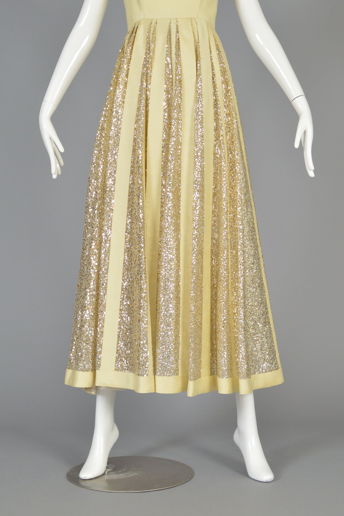 Women's Elegant 1960's Shantung + Striped Sequins Evening Dress