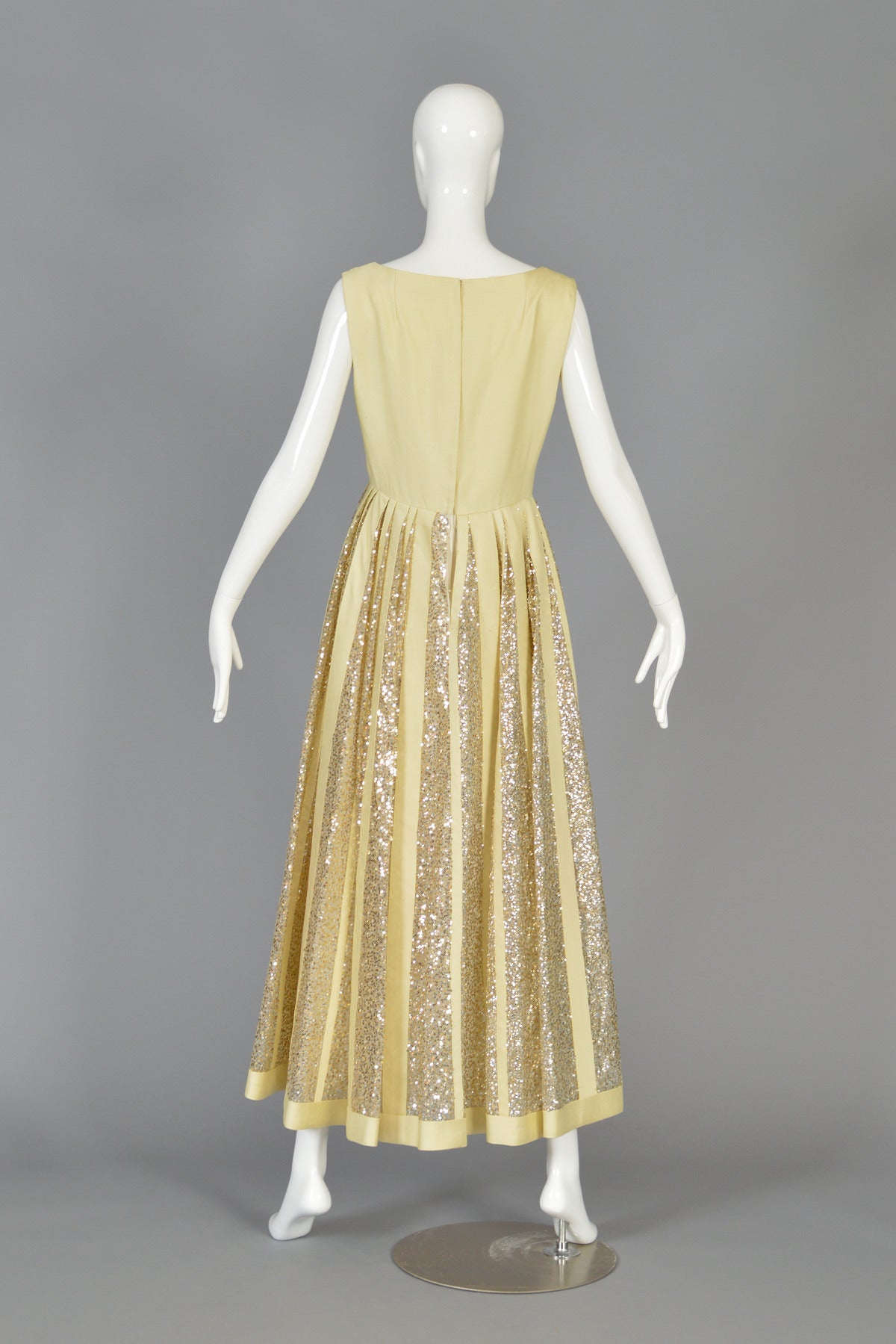 Elegant 1960's Shantung + Striped Sequins Evening Dress 5