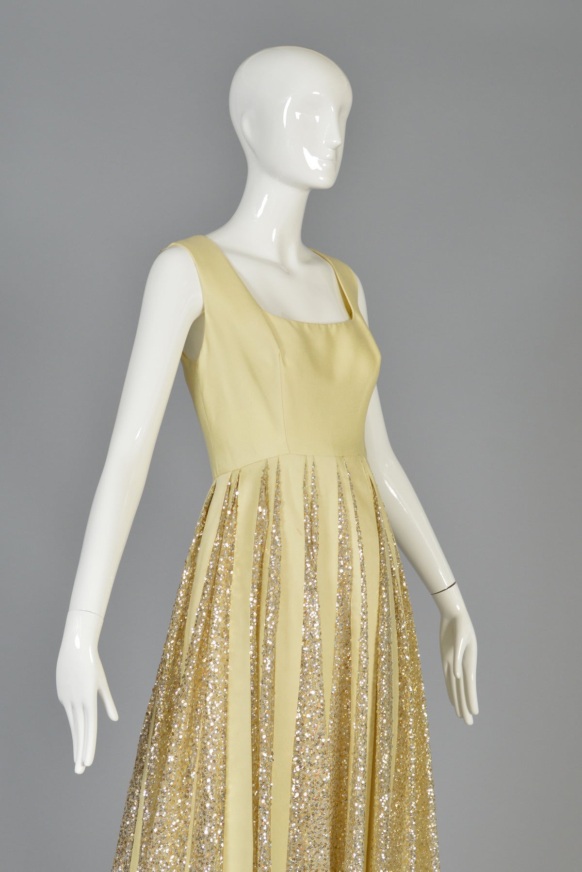 Elegant 1960's Shantung + Striped Sequins Evening Dress 4