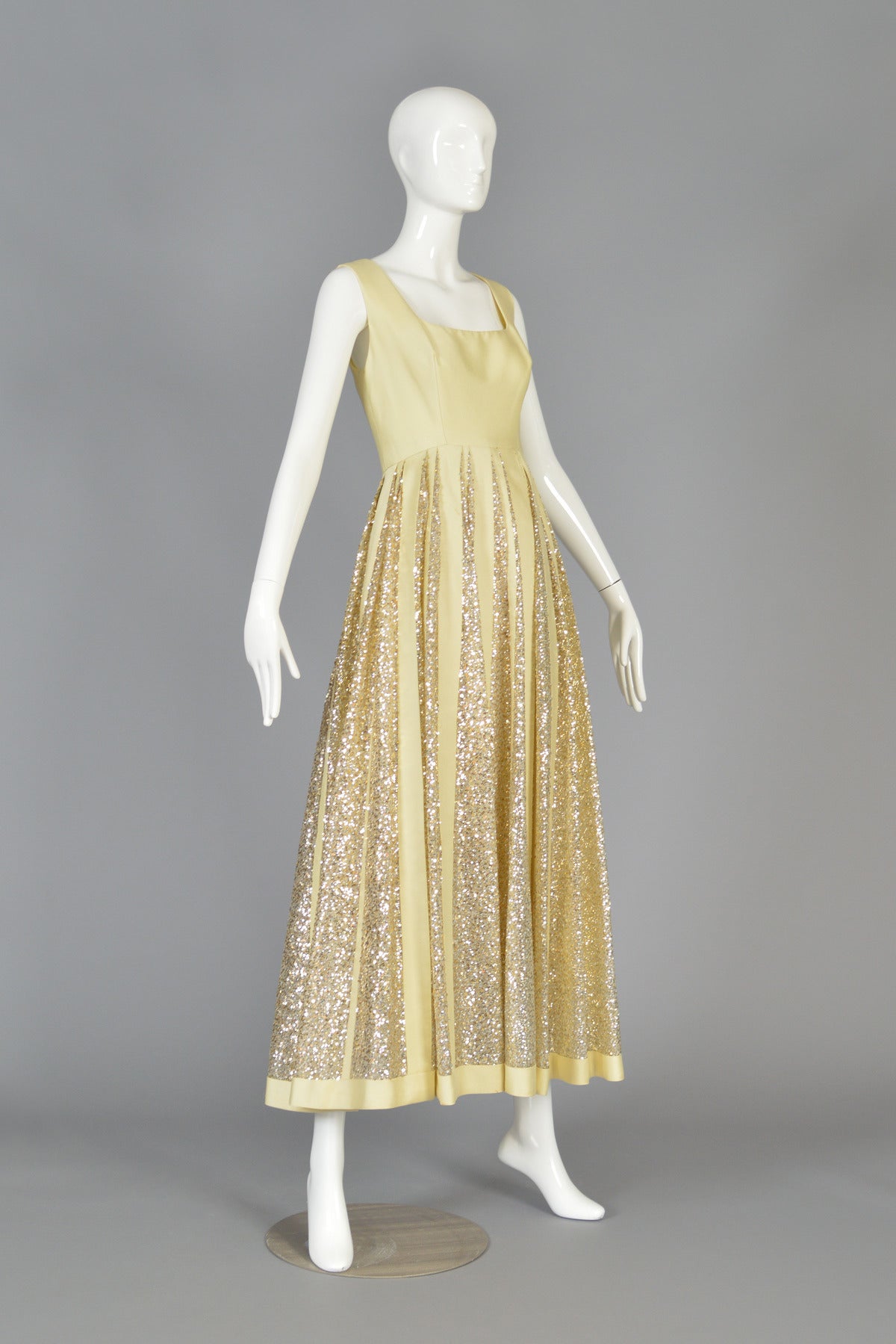 Elegant 1960's Shantung + Striped Sequins Evening Dress 3