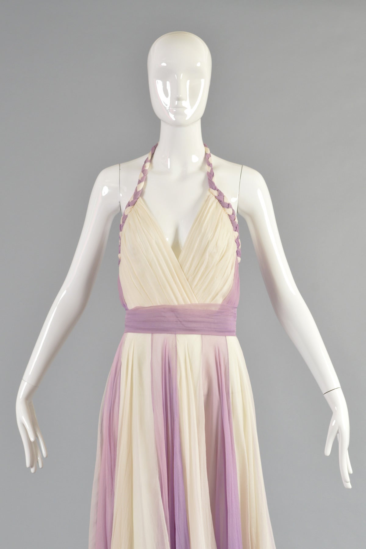 Gray 1960's Silk Chiffon Evening Gown in the manner of Helen Rose
