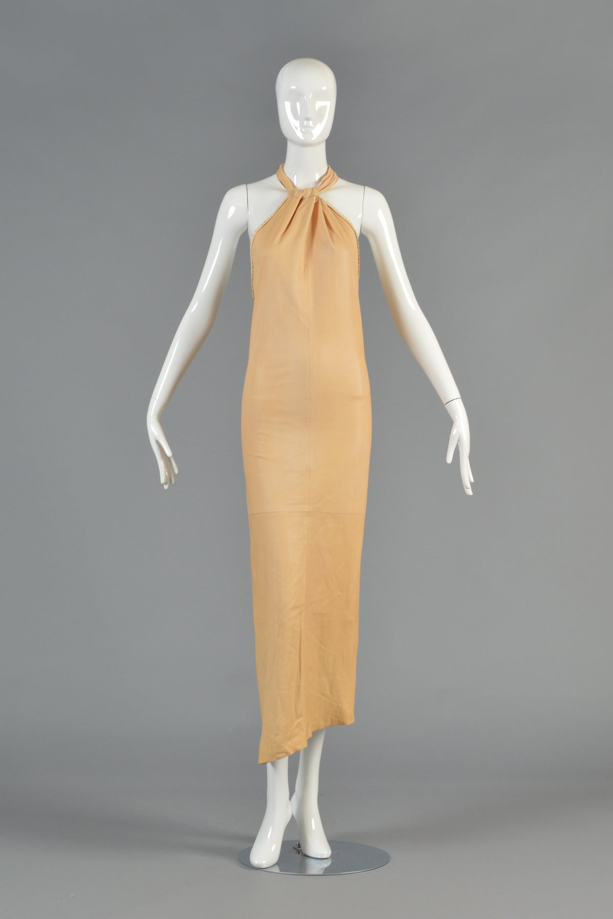 Incredible 1980's Jean Claude Jitrois calfskin leather dress. Jitrois is known for his famous 