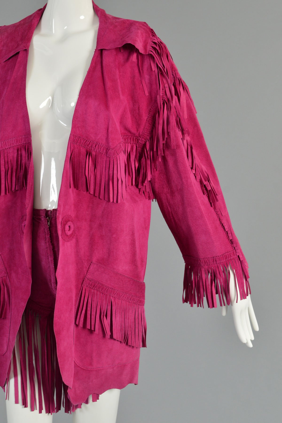 Naomi Campbell Worn Moschino Fringed Suede Jacket + Shorts Set In Excellent Condition For Sale In Yucca Valley, CA