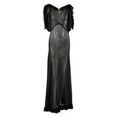 1930's Black Sheer Evening Gown with Open Draped Sleeves