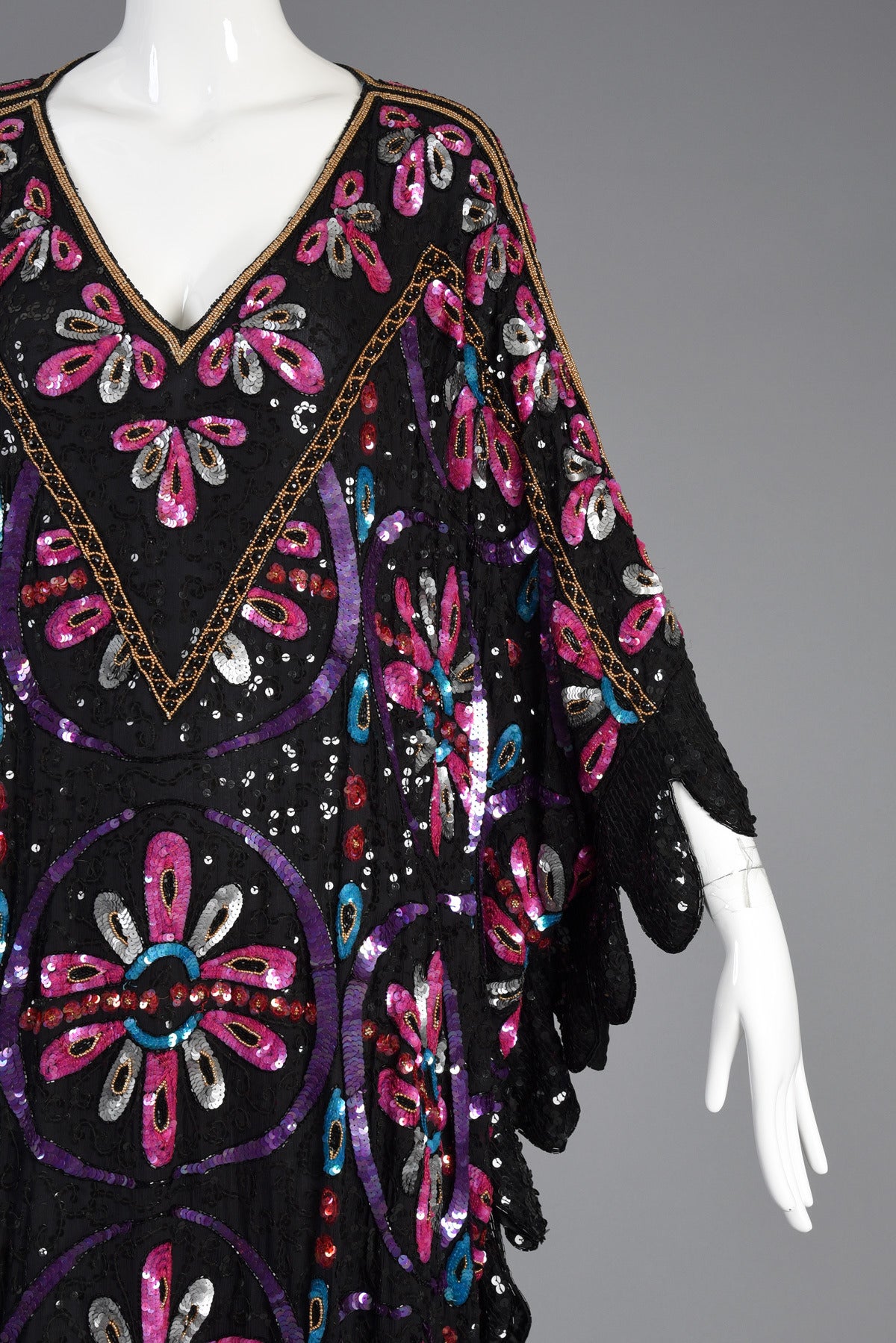 Women's Showstopping Sequin Encrusted Floral Silk Caftan For Sale