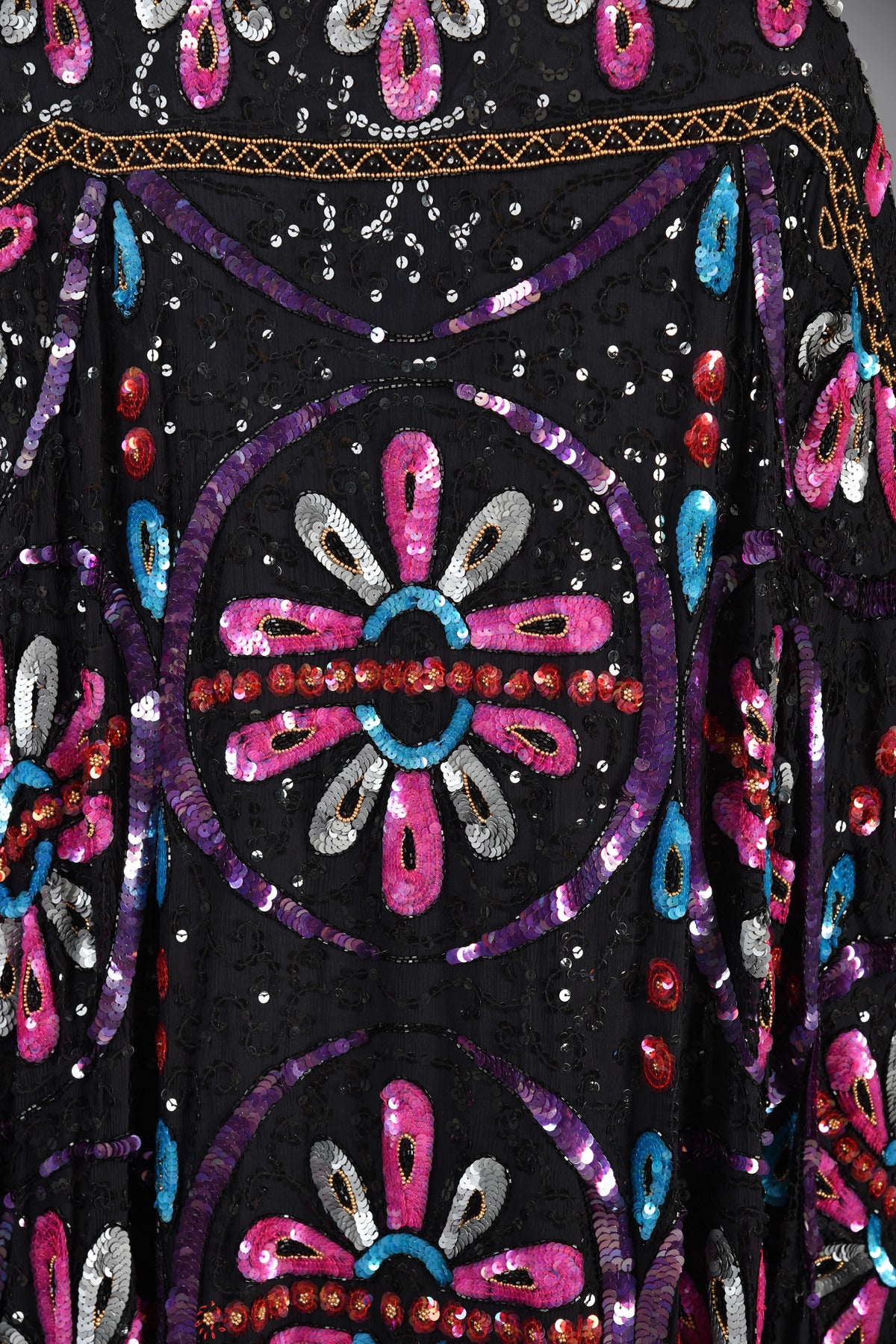 Showstopping Sequin Encrusted Floral Silk Caftan For Sale 4