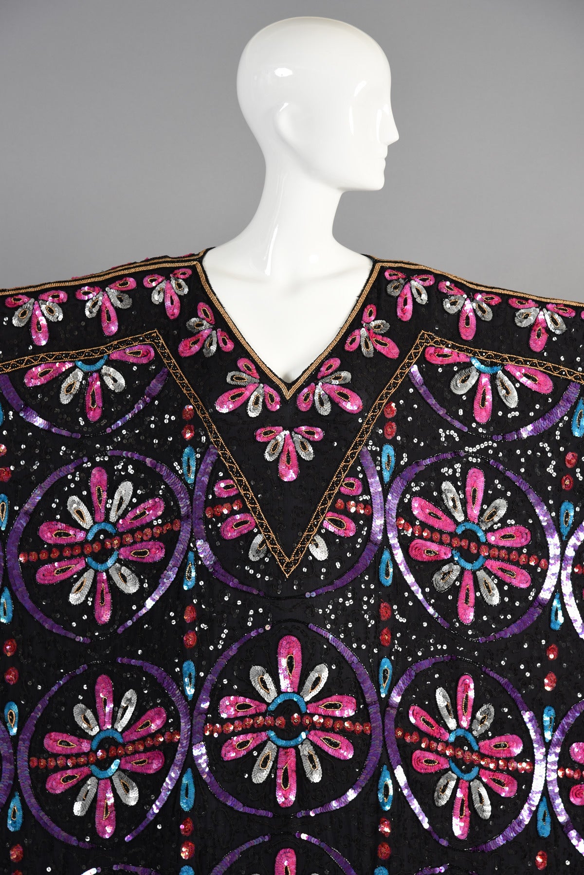 Showstopping Sequin Encrusted Floral Silk Caftan For Sale 3
