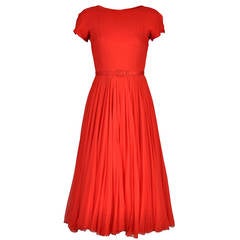 Circa 1951 James Galanos Cherry Red Silk Chiffon Party Dress