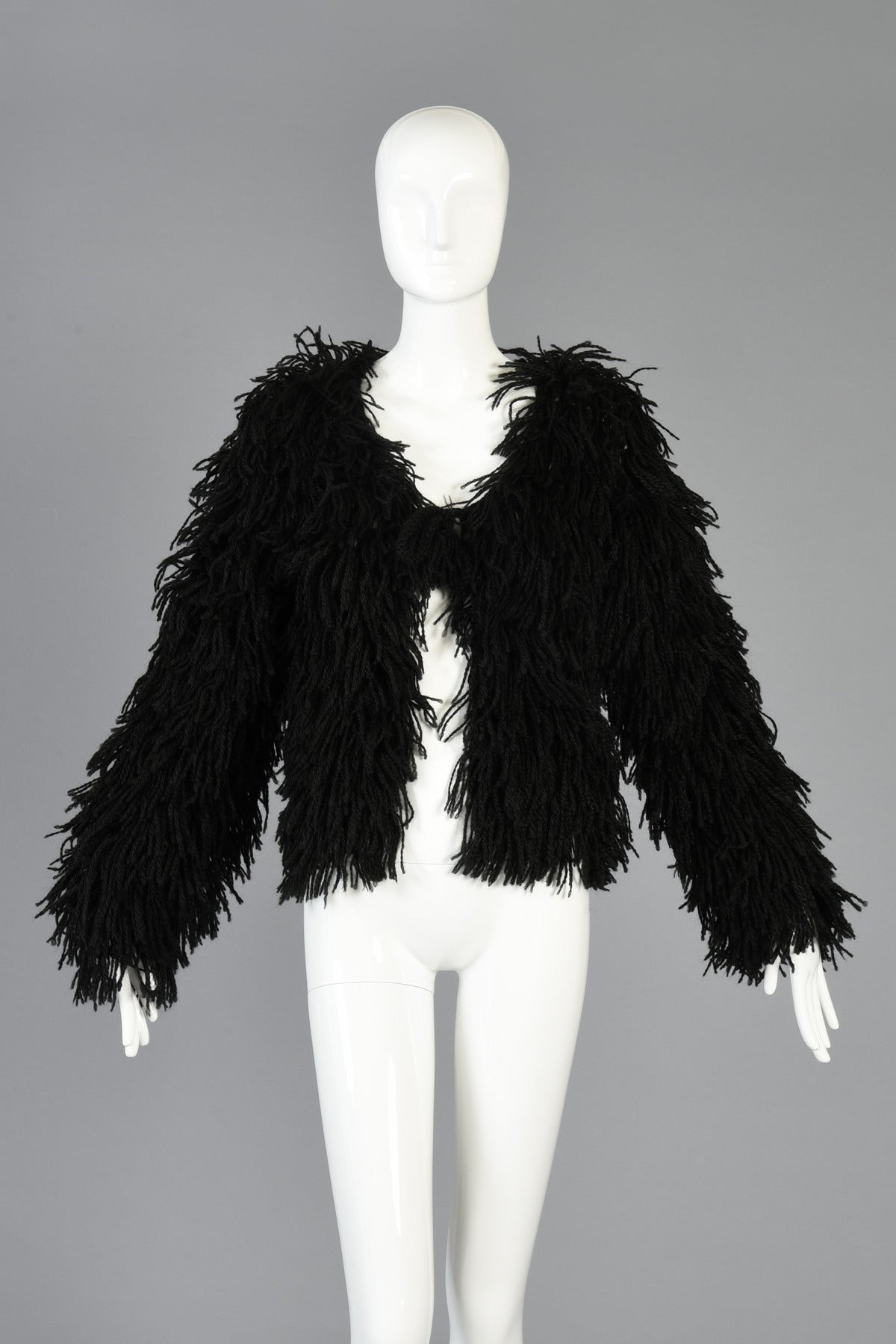 Early 80s Fringed Open Weave Knit String Jacket