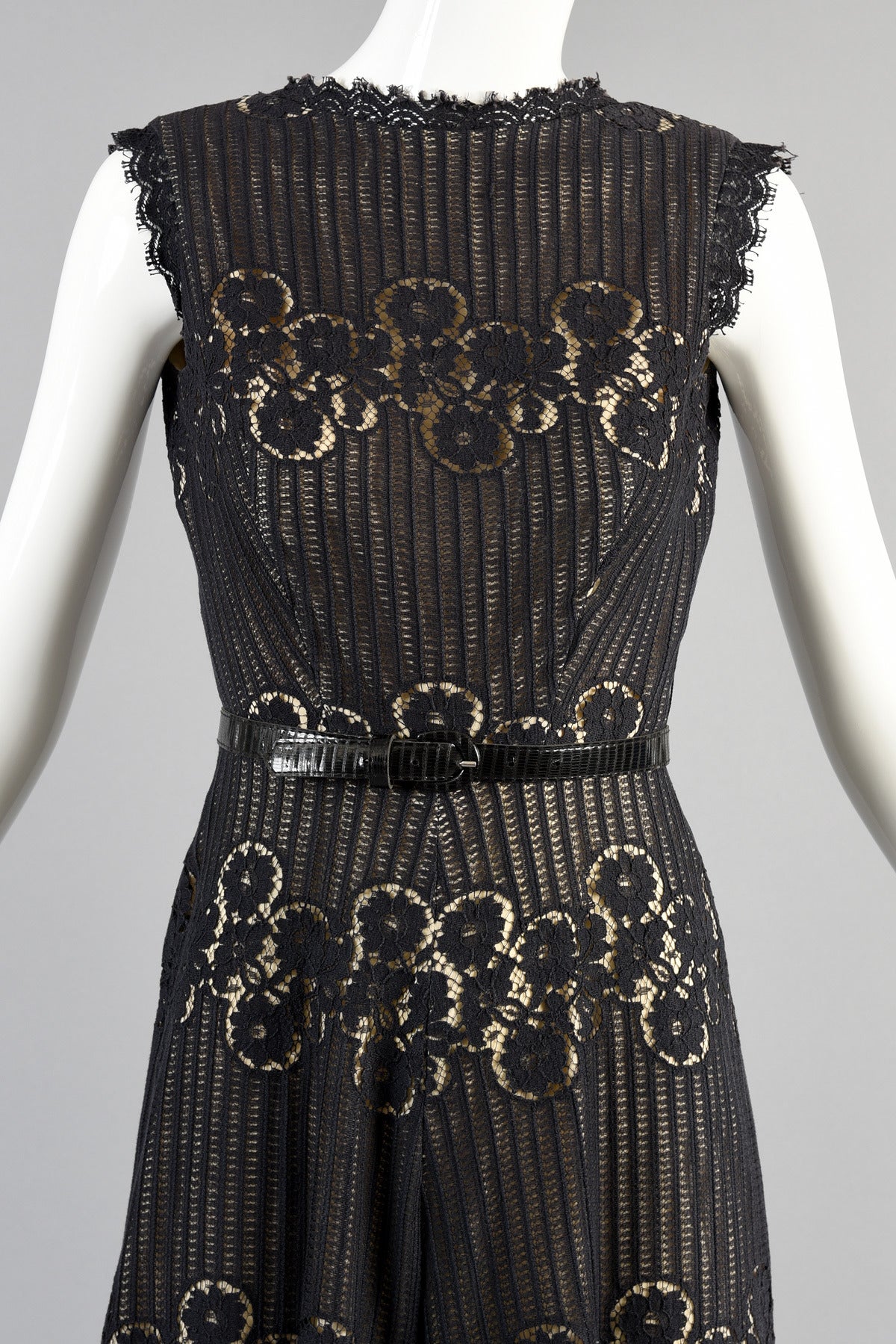 1960s Black Backless Lace Palazzo Jumpsuit 1