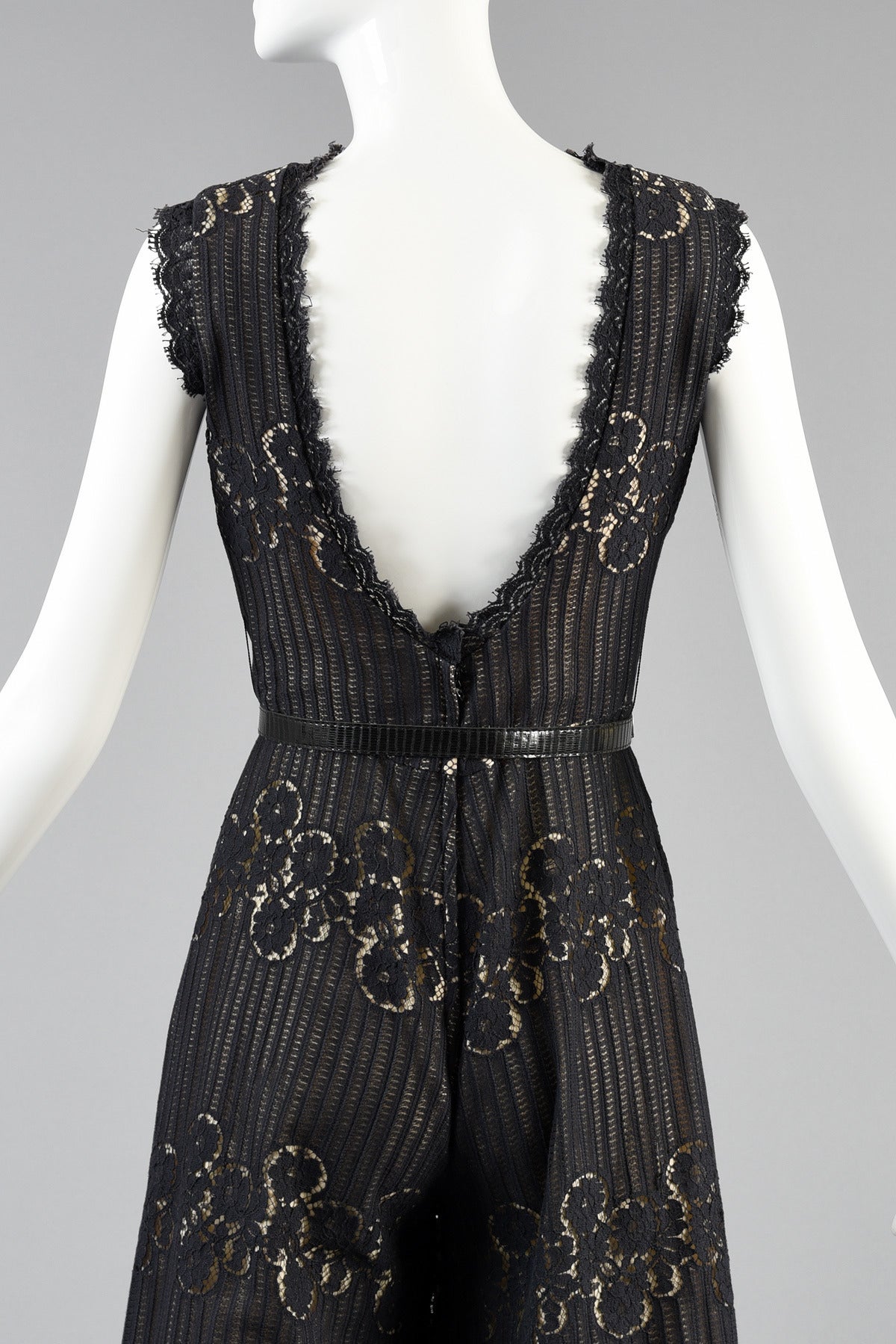1960s Black Backless Lace Palazzo Jumpsuit 6