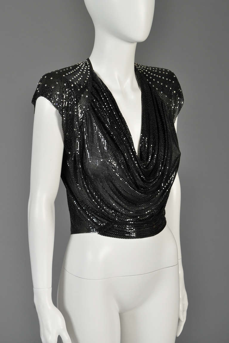 Women's Anthony Ferrara Rhinestone Studded Metal Mesh Top