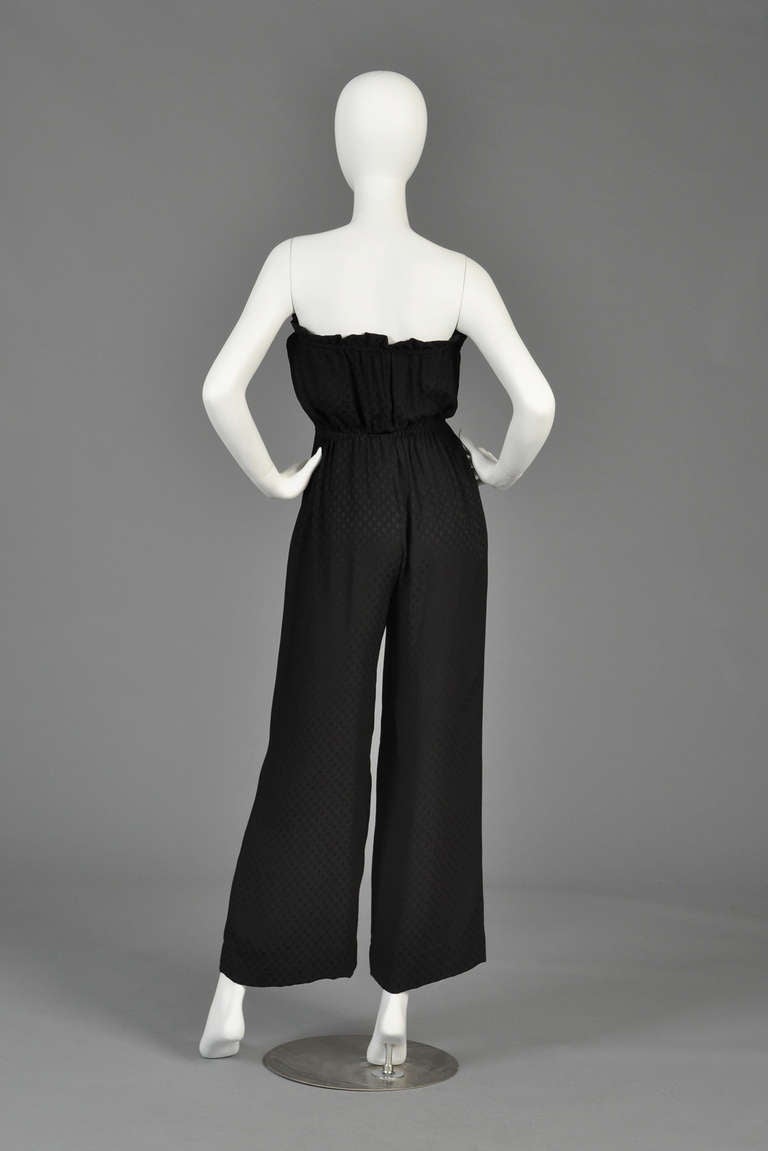 Givenchy 1970s Strapless Wide Legged Silk Jumpsuit 2