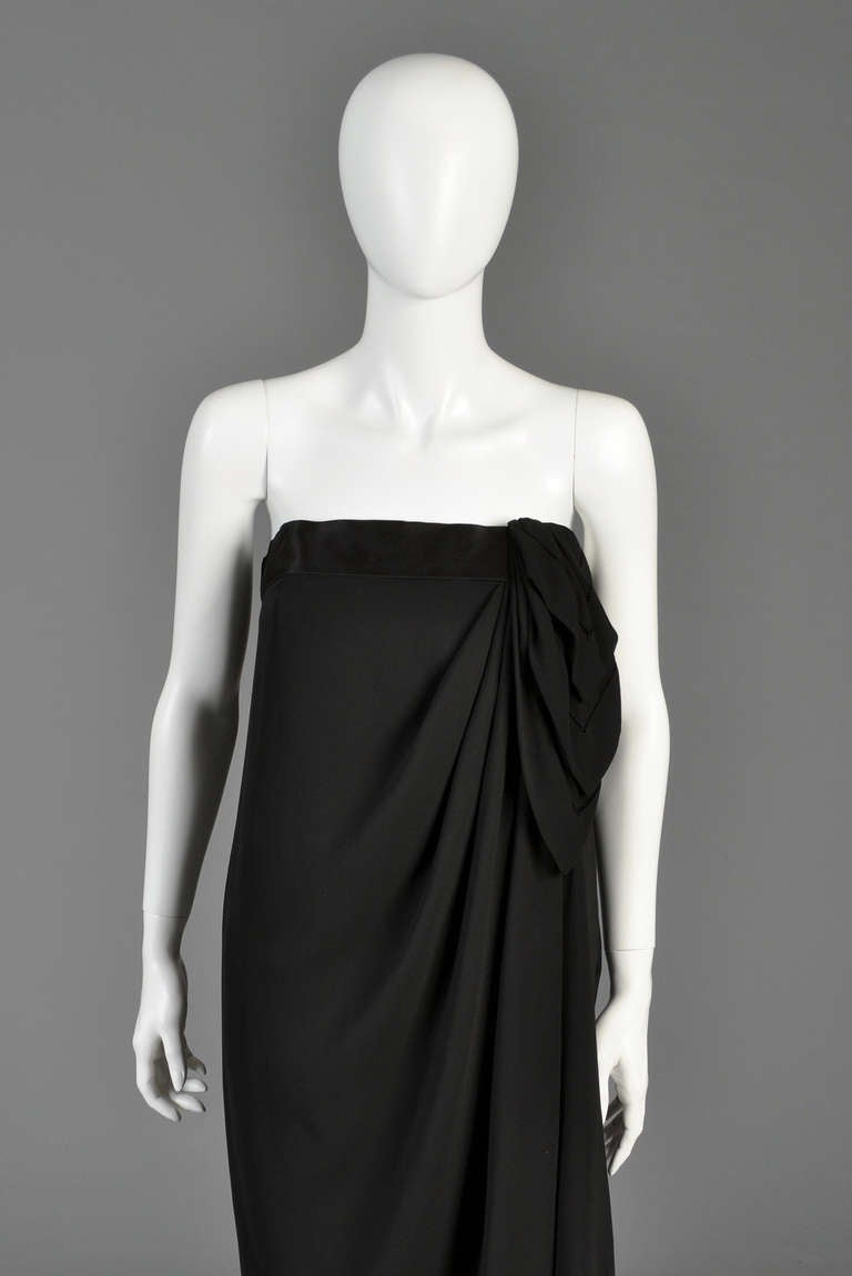 Black Late 1970s Guy Laroche Haute Couture Draped Gown For Sale