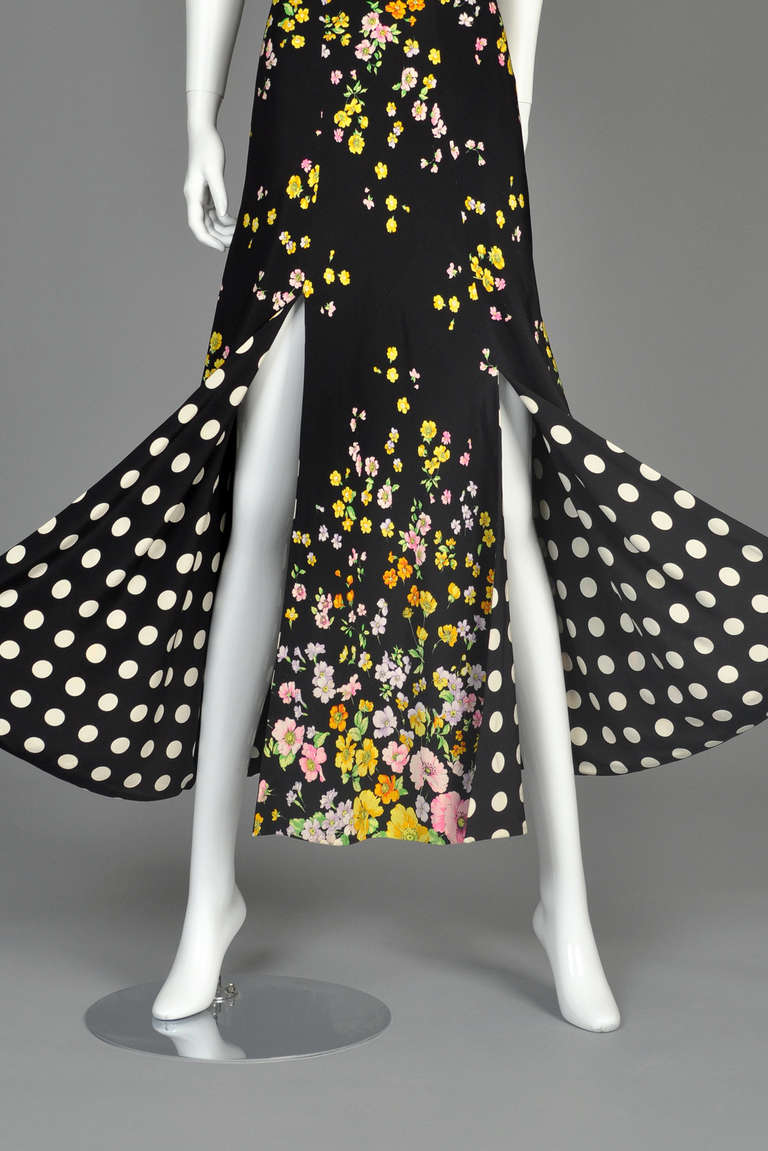Women's Iconic 1993 Gianni Versace Couture Floral + Polkadot Silk Gown
