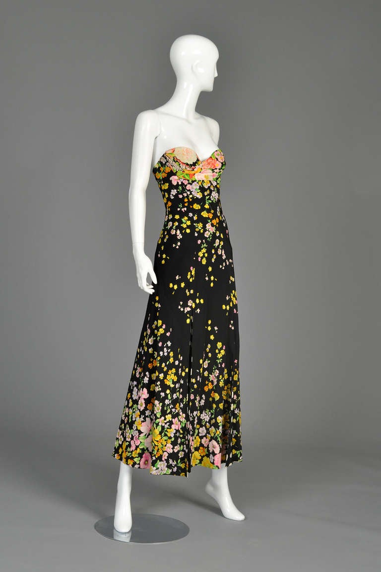 Iconic 1993 Gianni Versace Couture Floral + Polkadot Silk Gown 3