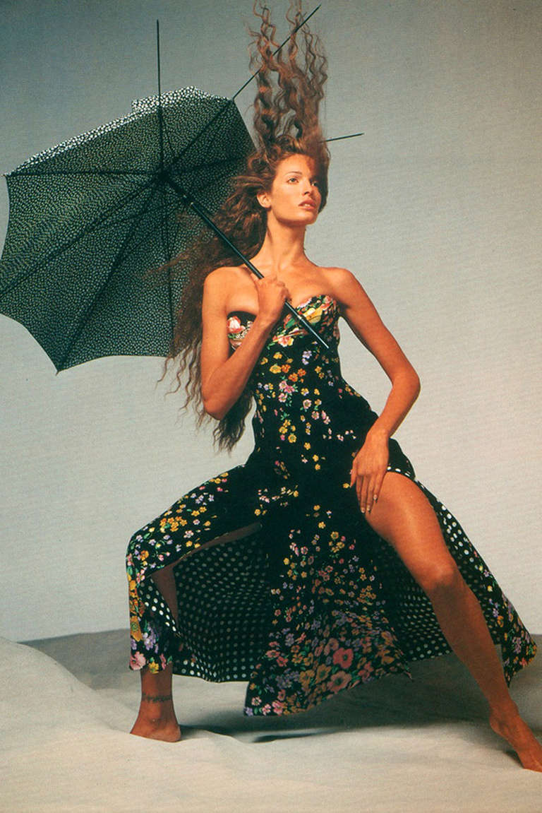 Iconic 1993 Gianni Versace Couture Floral + Polkadot Silk Gown 6