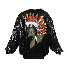 Retro Indian Chief Sequined Bomber Jacket