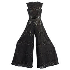 Vintage 1960s Black Backless Lace Palazzo Jumpsuit