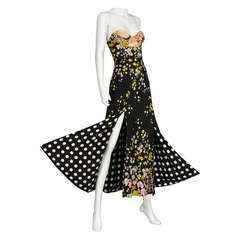 Vintage Iconic 1993 Gianni Versace Couture Floral + Polkadot Silk Gown