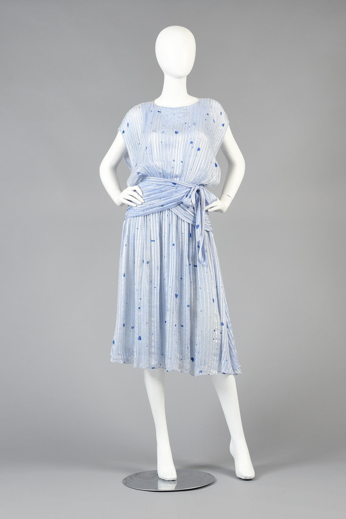 1980s Sheer Silk Dress with Stripes and Dots