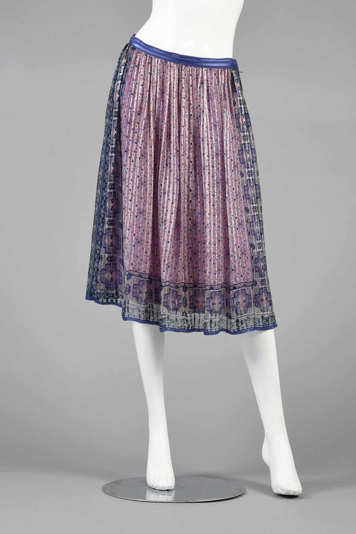 1970s Sheer Bohemian Silk Dress with an Indian Print 3