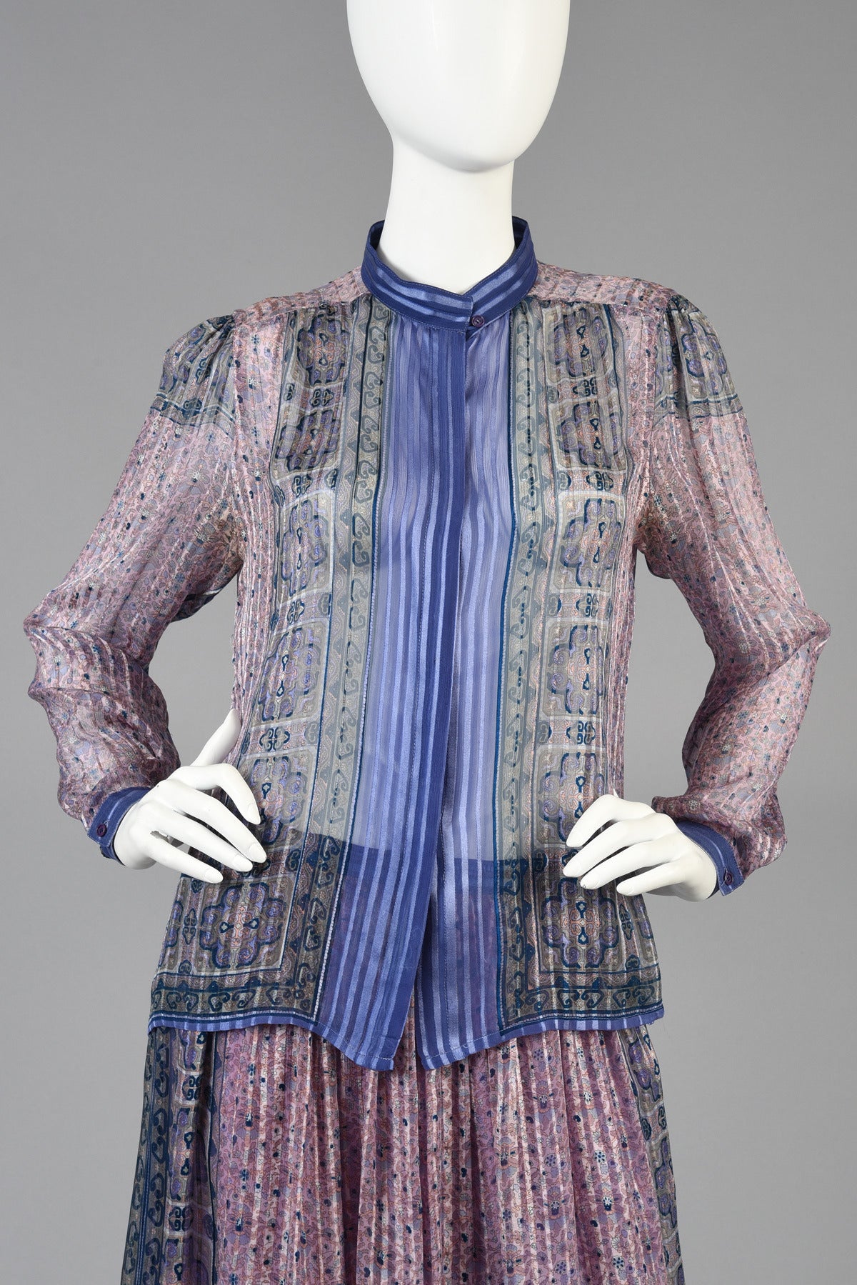 1970s Sheer Bohemian Silk Dress with an Indian Print 1