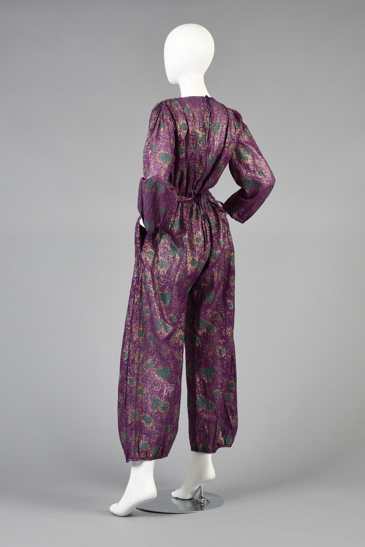 1970s Indian Jumpsuit with Metallic Painted Florals 4