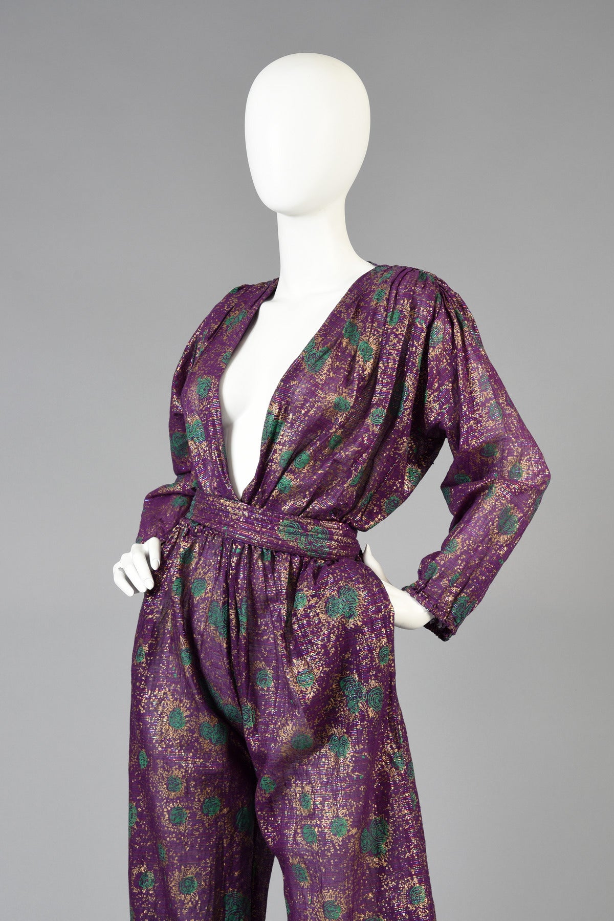 1970s Indian Jumpsuit with Metallic Painted Florals 2