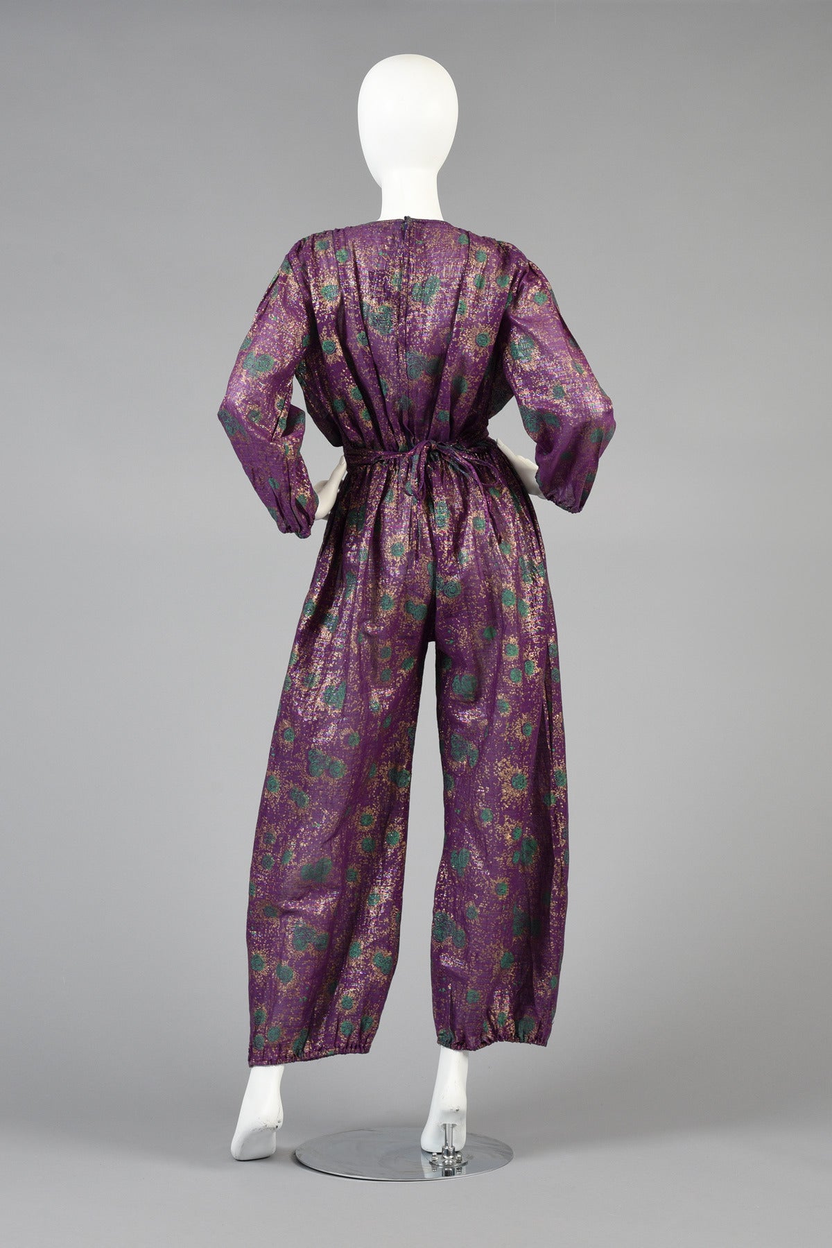 1970s Indian Jumpsuit with Metallic Painted Florals 5