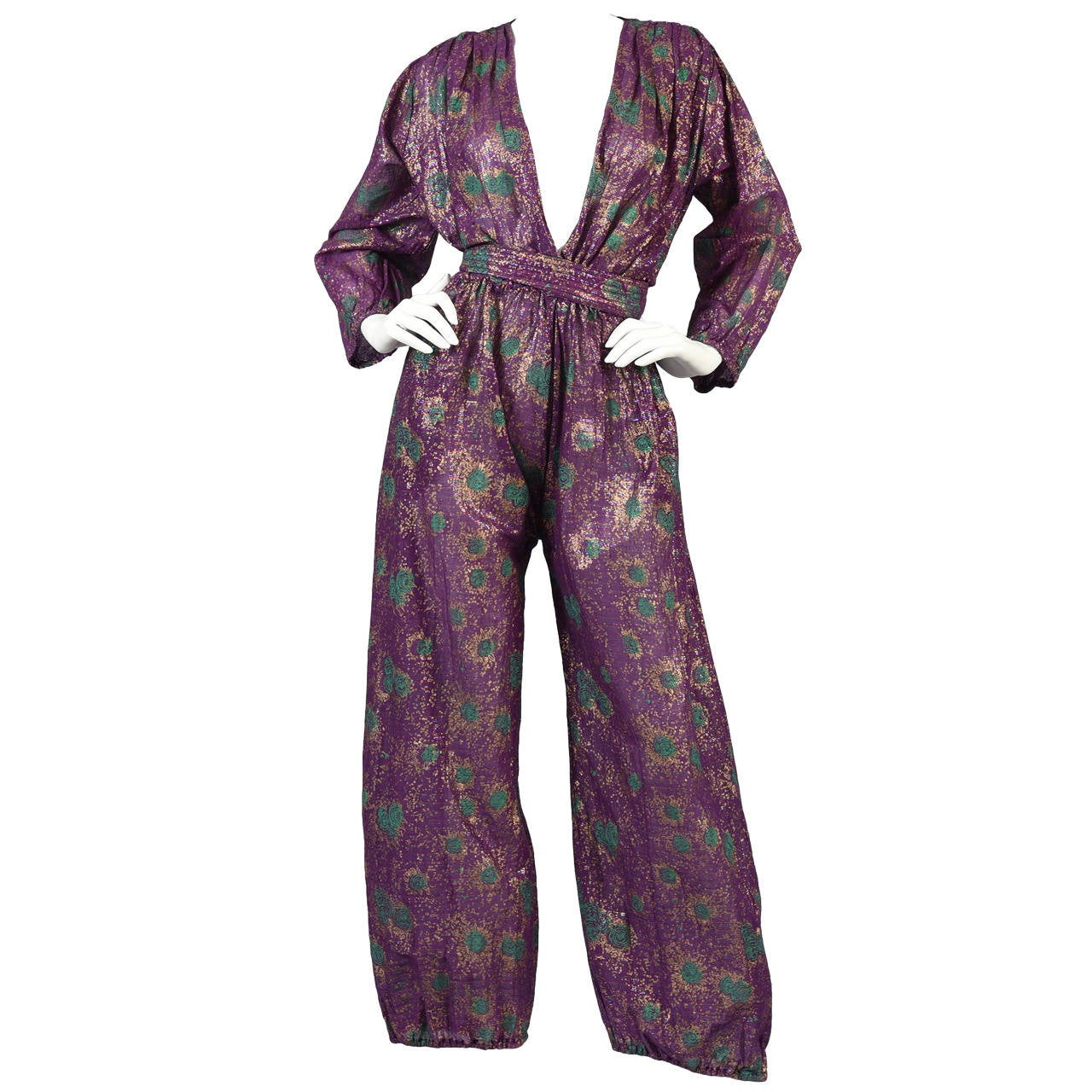 1970s Indian Jumpsuit with Metallic Painted Florals