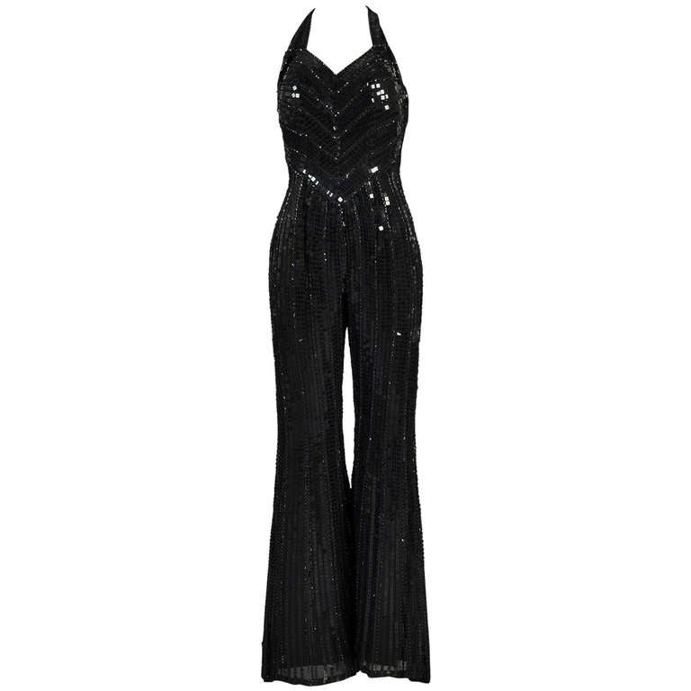 Dolce and Gabbana Sequin Halter Jumpsuit For Sale at 1stDibs