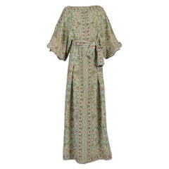 Vintage La Mendola 1970's Ethnic Silk Maxi Dress with Blouson Sleeves