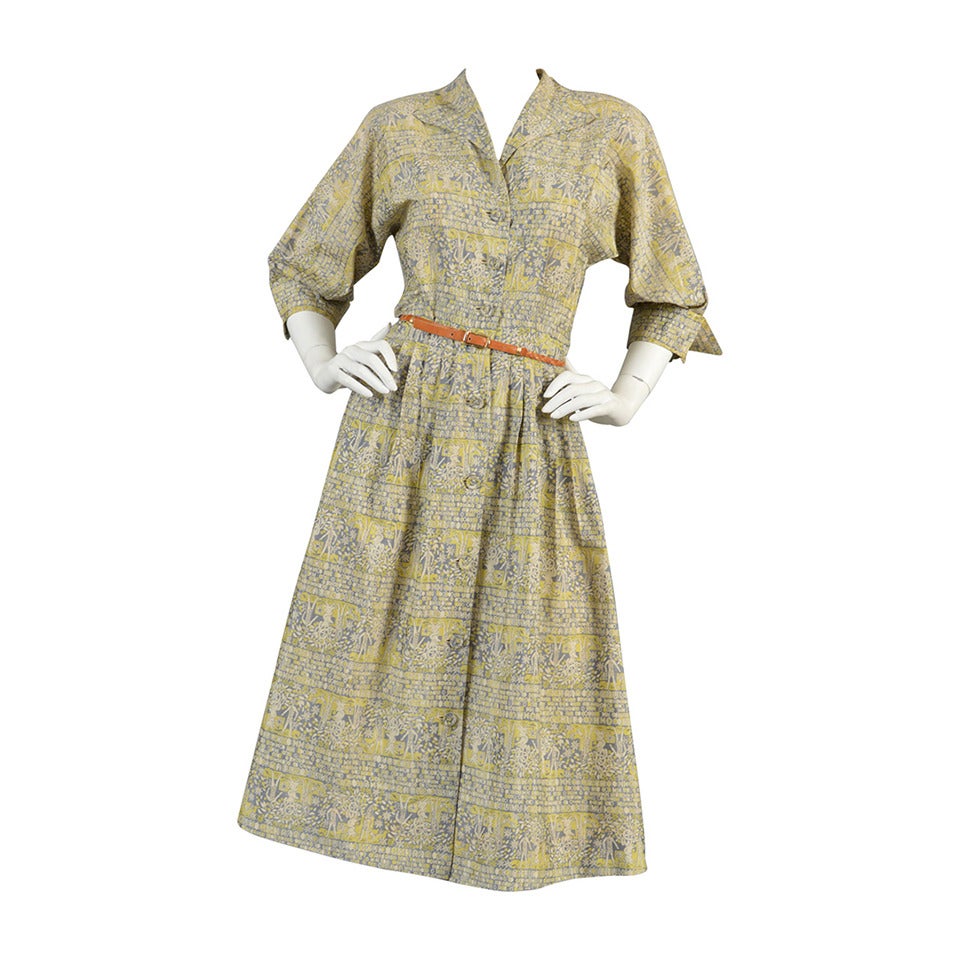 1940's "Garden of Eden" Novelty Printed Shirt Dress For Sale