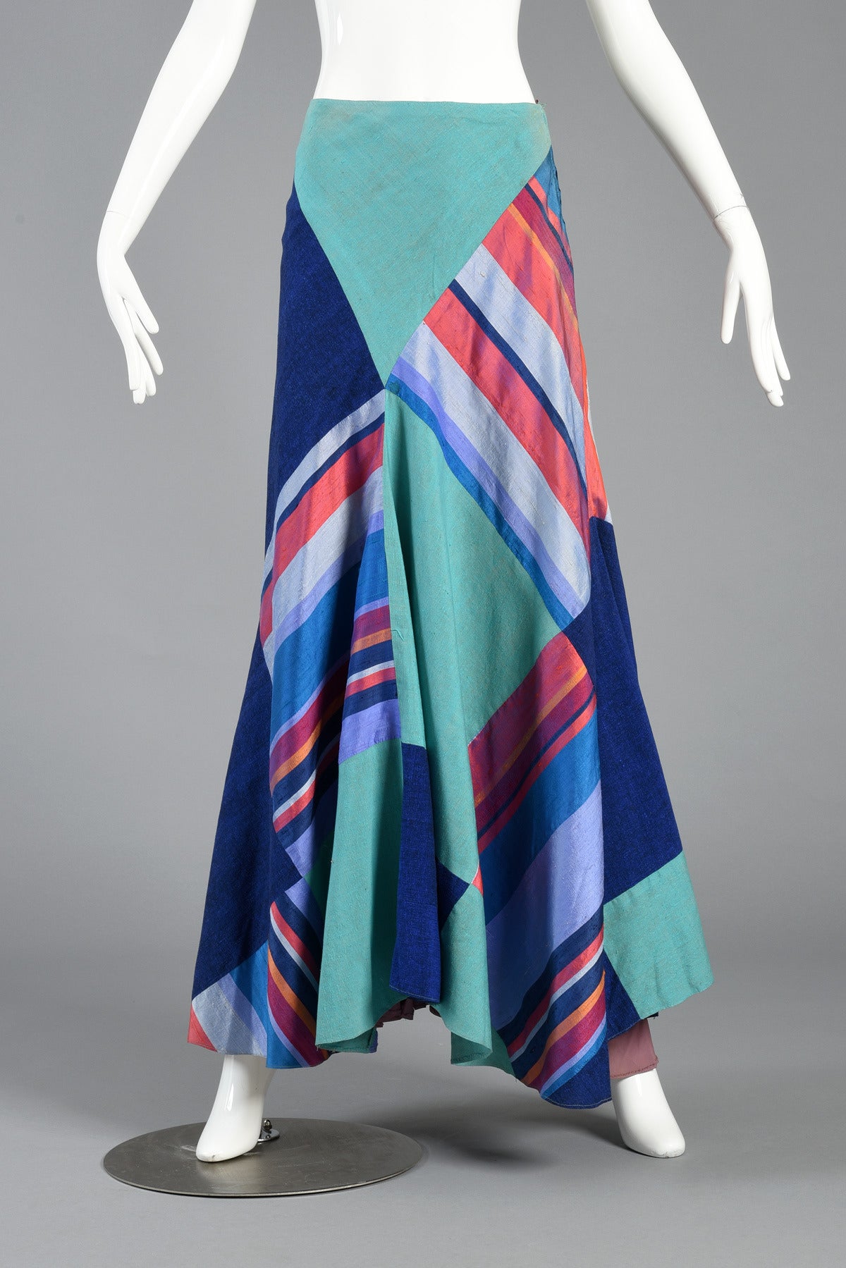 Women's 1970's Thea Porter Couture Patchwork Silk Skirt For Sale