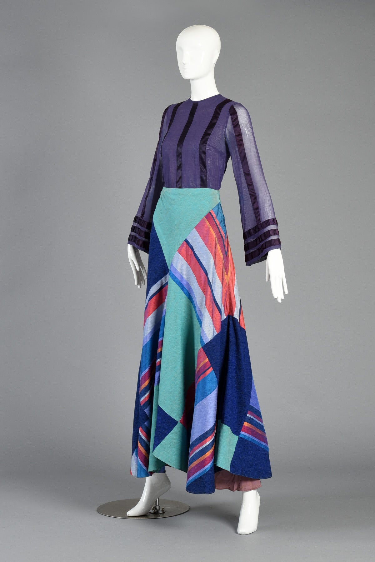 1970's Thea Porter Couture Patchwork Silk Skirt For Sale 2