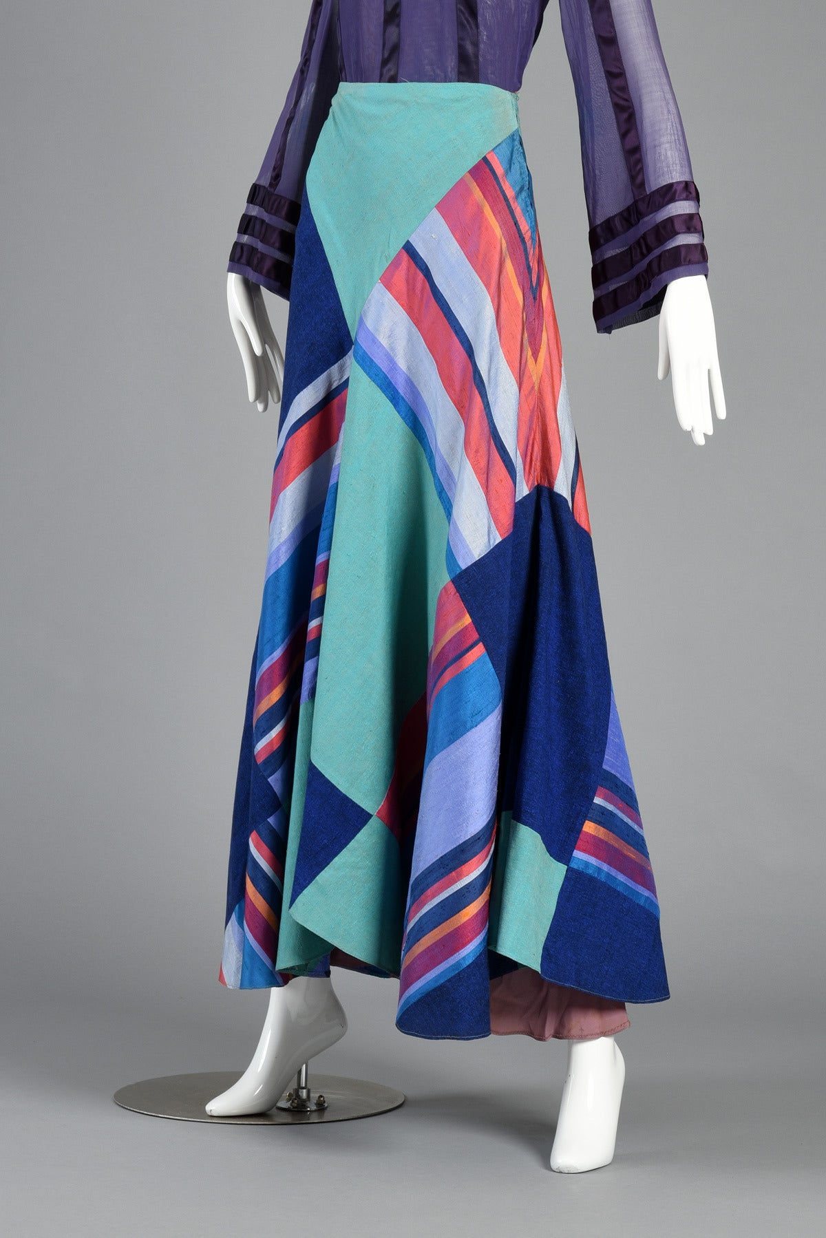 1970's Thea Porter Couture Patchwork Silk Skirt For Sale 3