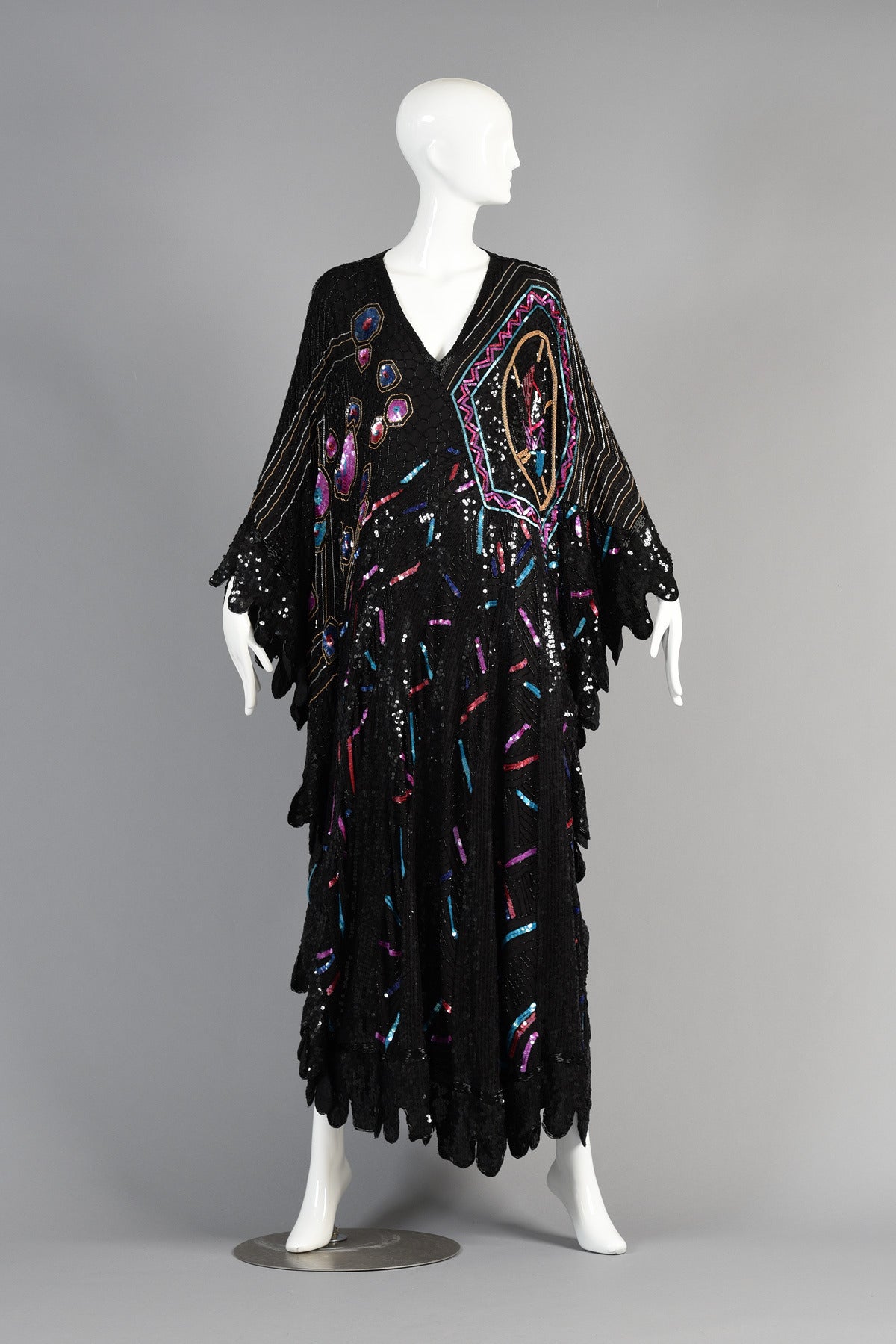 Superb 1980's Sequin + Bead Encrusted Caftan Dress In Excellent Condition In Yucca Valley, CA