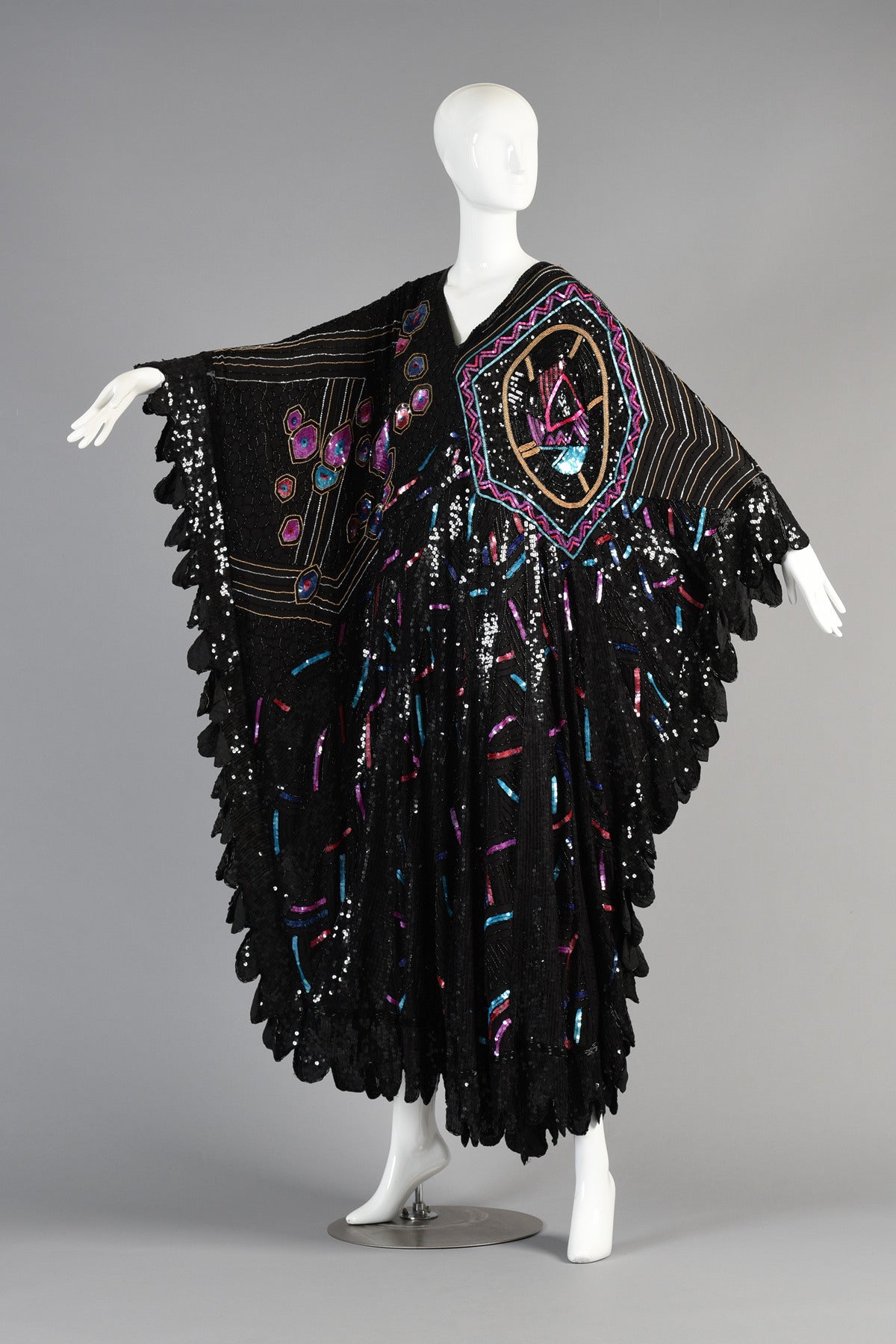 Superb 1980's Sequin + Bead Encrusted Caftan Dress 5