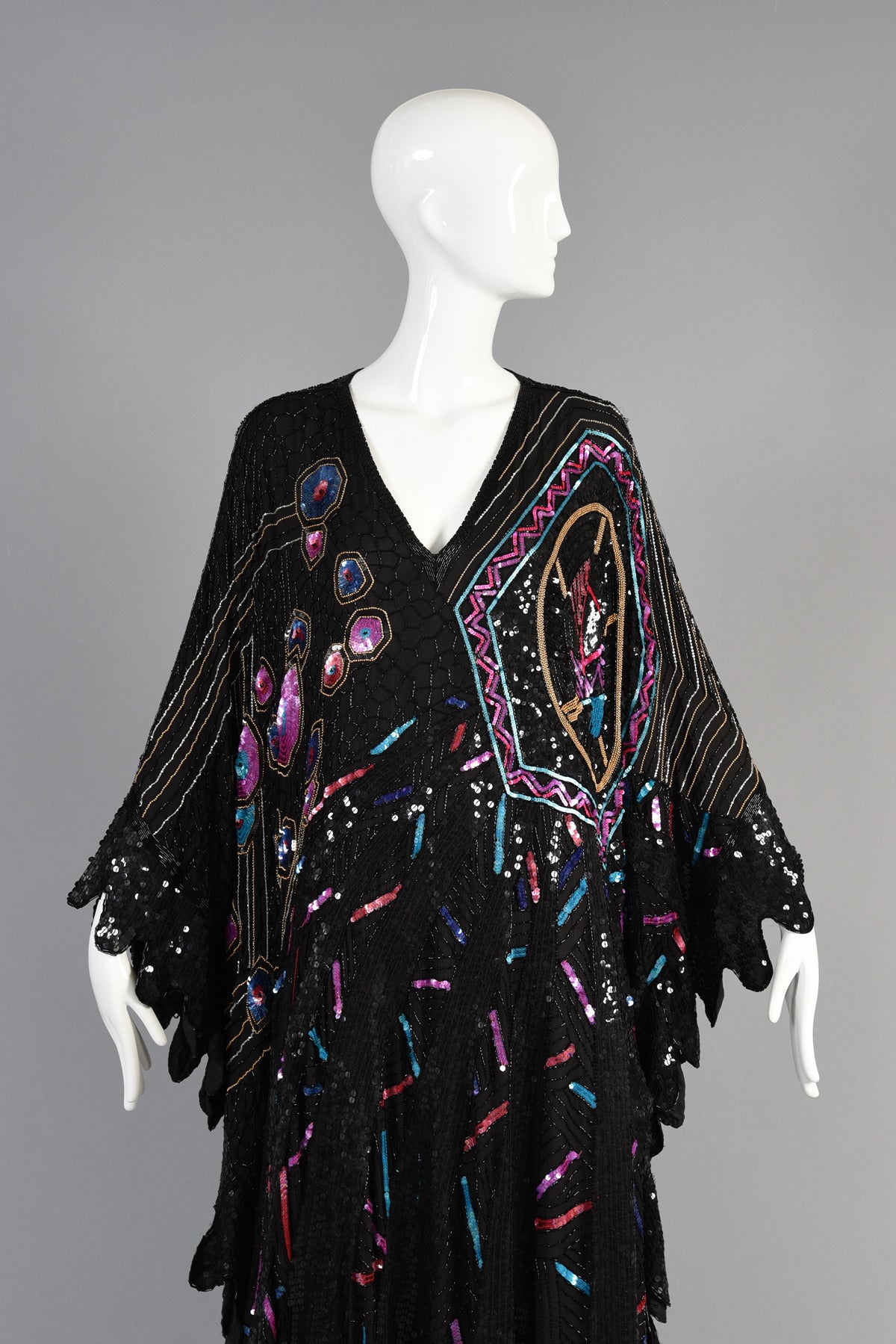Superb 1980's Sequin + Bead Encrusted Caftan Dress 3