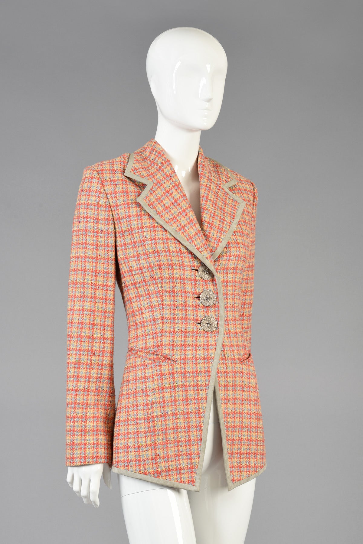 1990's Christian Dior Houndstooth Plaid Jacket For Sale 1