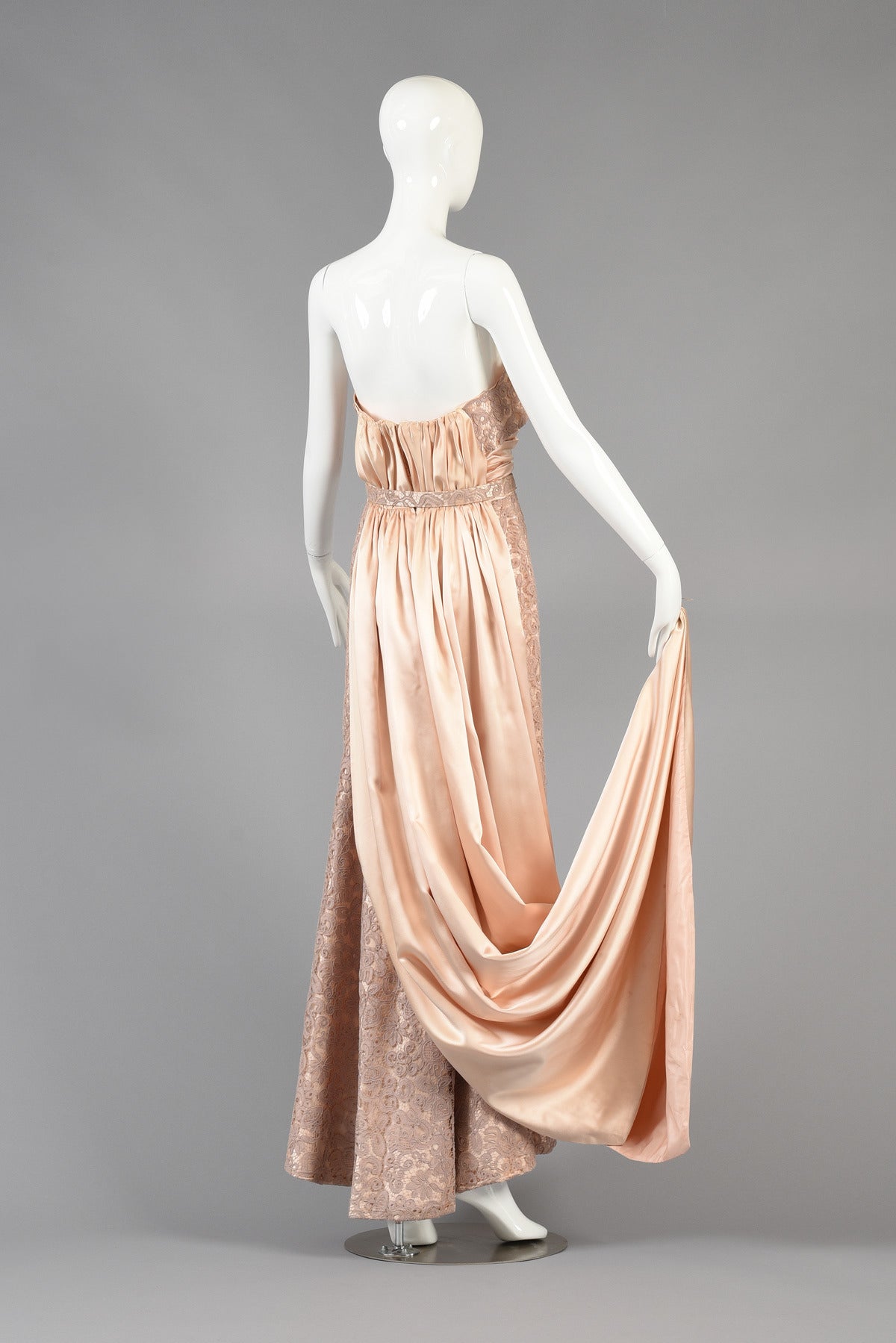 Circa 1952 Pierre Balmain Demi Couture Lace Evening Gown with Train For Sale 3