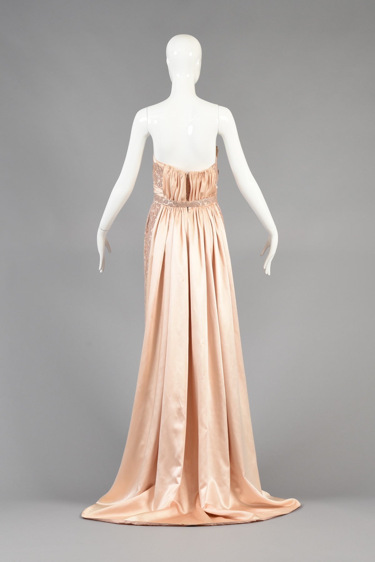 Circa 1952 Pierre Balmain Demi Couture Lace Evening Gown with Train For Sale 4