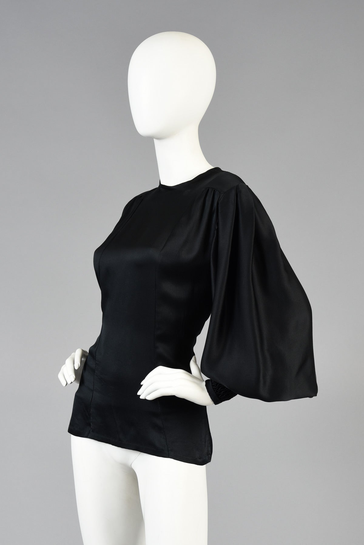 1970's Thea Porter Couture Silk Blouse with Massive Blouson Sleeves For Sale 1